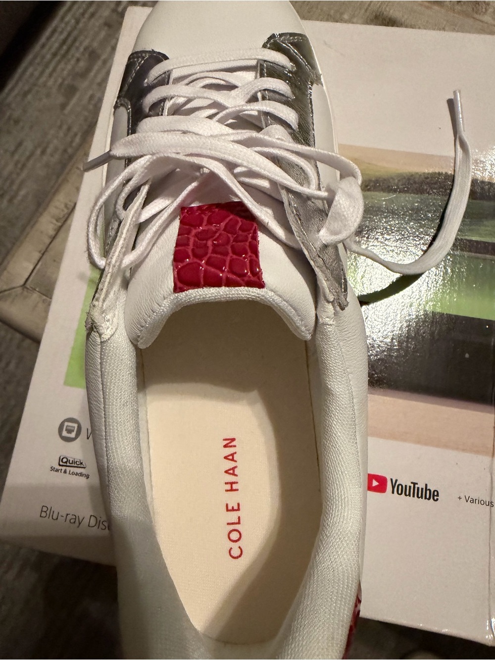 Cole Haan White Leather Sneaker with Red Accent and Silver Trim